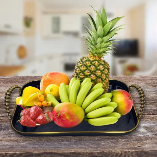 Rosenberg RB02-6527B: 2-Piece Rectangular Black Serving Tray with Gold Handles