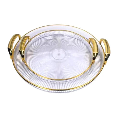 Rosenberg RB01-6597T: 2-Piece Round Serving Tray with Gold Handles